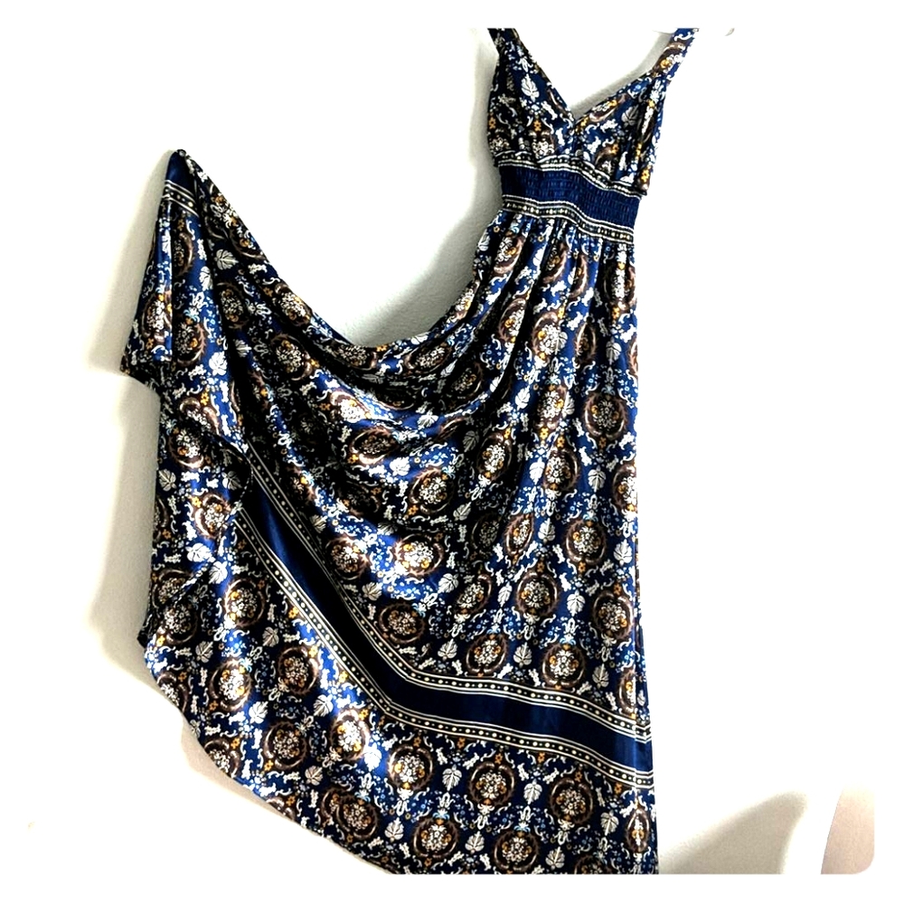 Long tank top silk dress Navy blue and brown